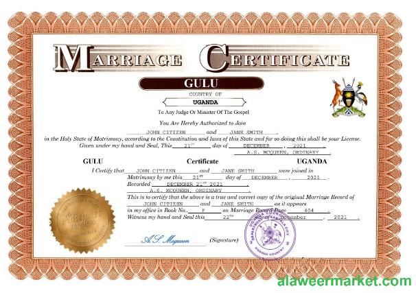 Uganda marriage certificate Word and PDF template